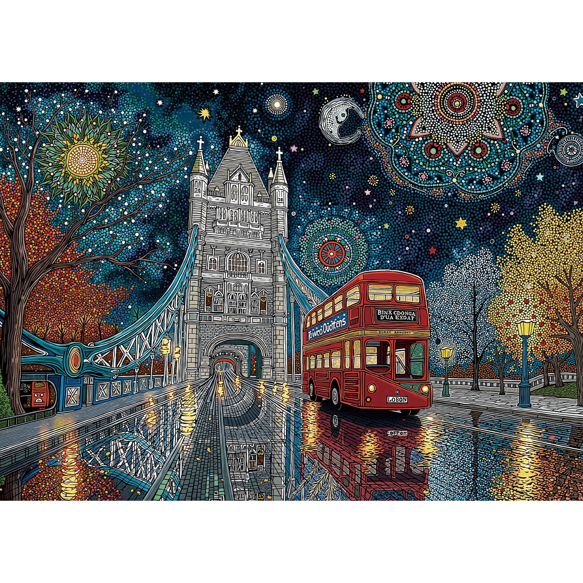 Puzzles for Adults 1000 Pieces, London Tower Bridge City Bus Van Gogh Starry Night, 1000 Piece Puzzle for Adults Seniors, Hard Jigsaw Puzzles with Letters on Back, 1:1 Poster