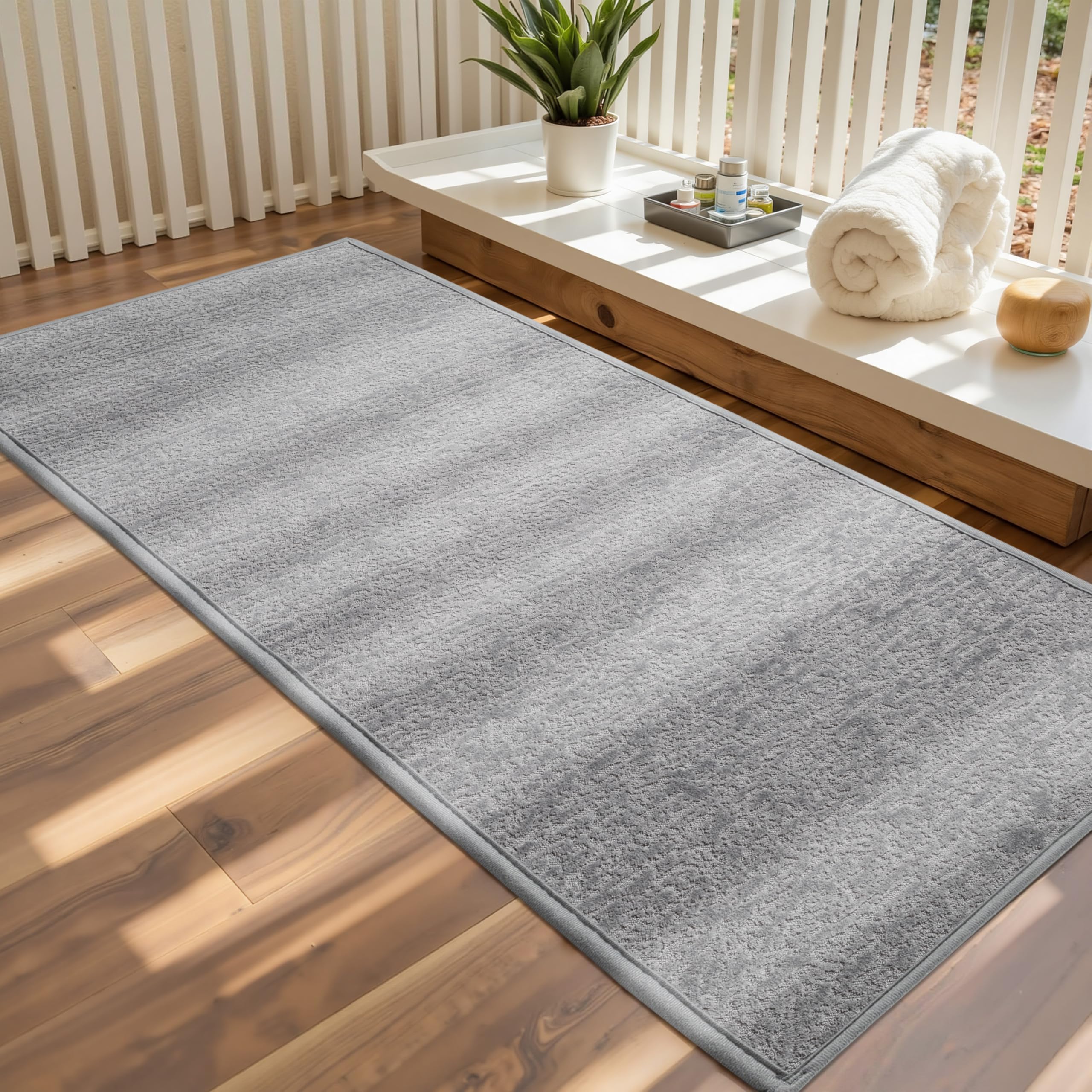AevitasX Long Bath Mats for Bathroom Non Slip Washable Bathroom Rugs Low Pile Quick Dry Ultra Thin Bath Mat Fit Under Door Thin Shower Rug, Grey 17" ×
