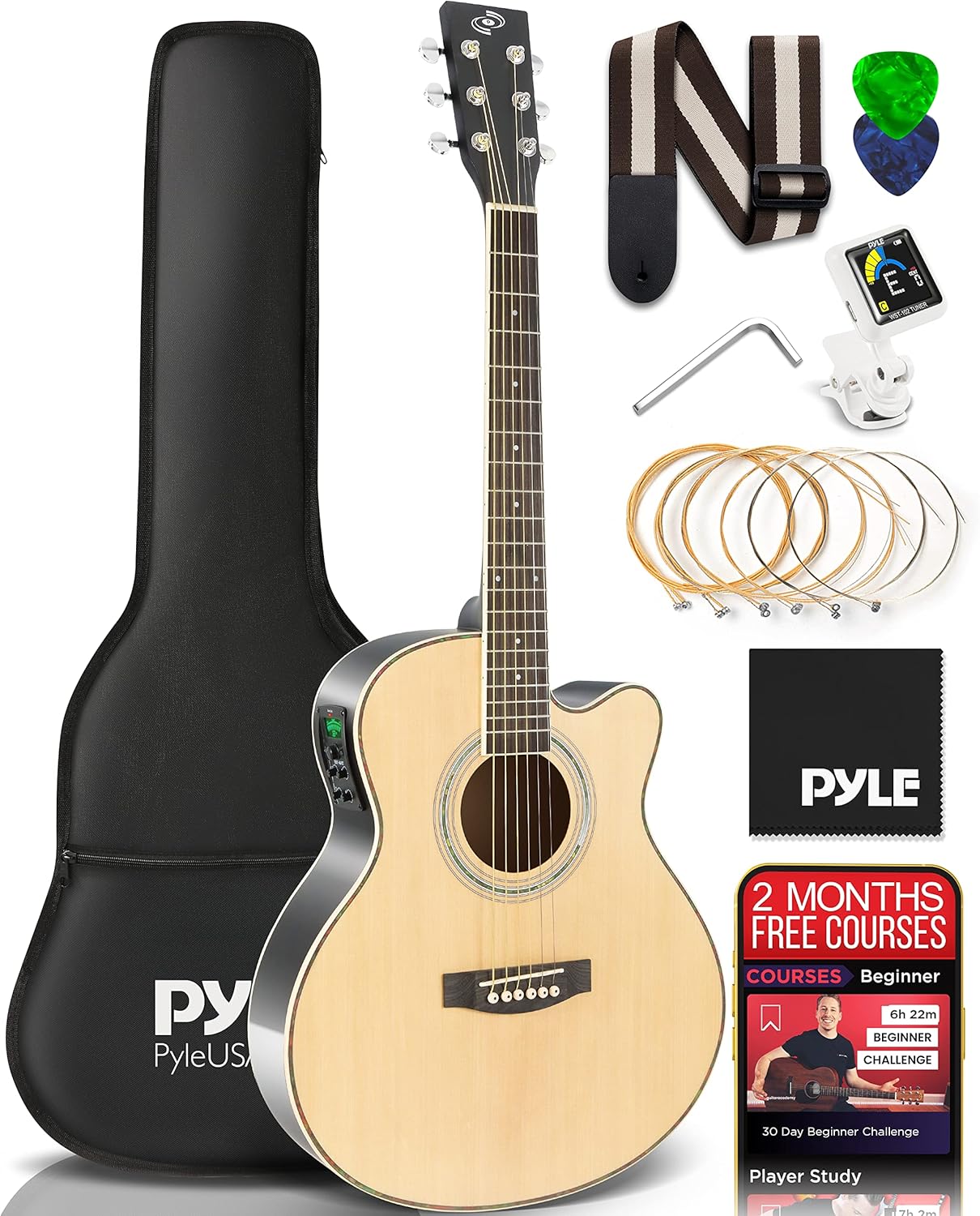 Amazon.com: Pyle Cutaway Acoustic Electric Guitar Kit, 3/4 Scale Spruce ...
