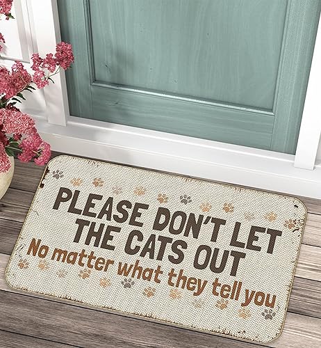Miniatura 3 de Tapete para puerta de entrada con texto en inglés «Please Don't Let The Cats Out No Matter What They Tell You», tapete para puerta de entrada de