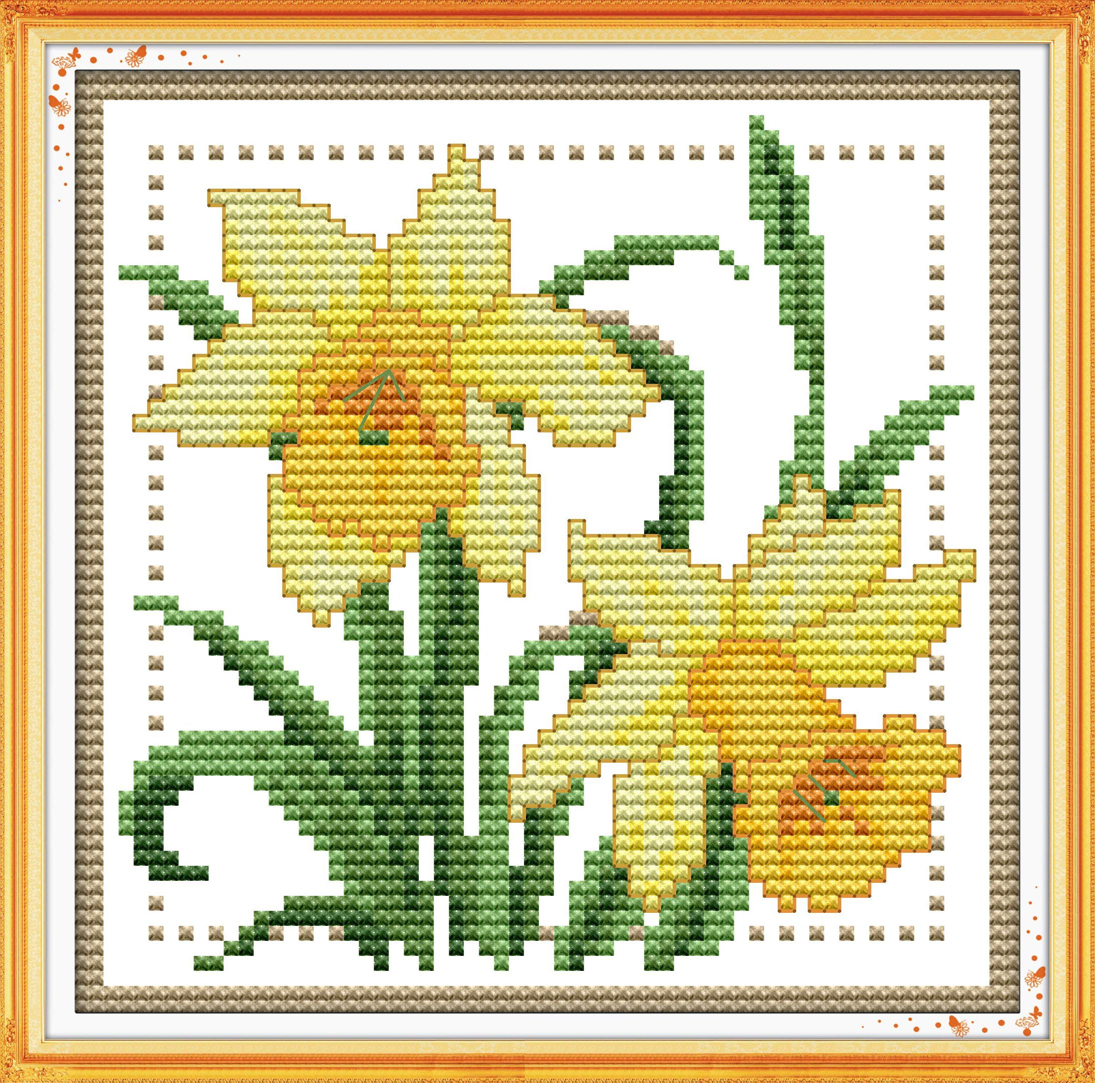 Own4b March Cross Stitch Kits Stamped, Twelve Months Flower- Printed Pattern 11Ct 8.3X8.3 Inch Diy Embroidery Kit