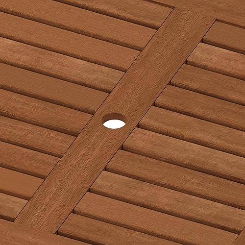 Miniatura 7 de Furinno FG18006 Tioman - Mesa cuadrada para muebles de patio de madera dura con agujero para paraguas, natural, 35.4 pulgadas de profundidad x 35.4