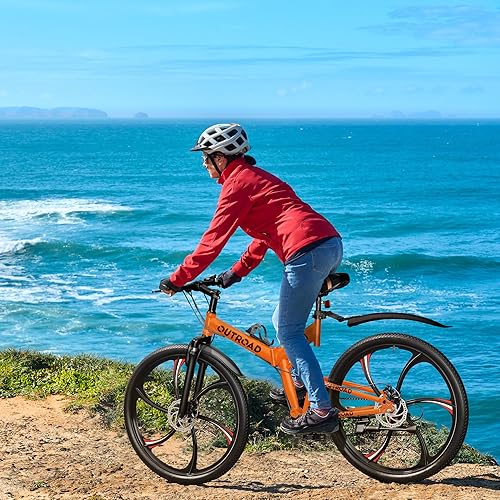 Miniatura 9 de Betterland Bicicleta de montaña de 26 pulgadas, bicicletas plegables de suspensión completa de 21 velocidades, freno de disco dual, marco de acero