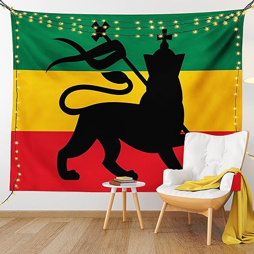 Miniatura 9 de Ambesonne Tapiz rastafari, bandera de rayas rastafari, león reggae, diseño inspirado en la música, imagen de colores culturales, colgante de pared