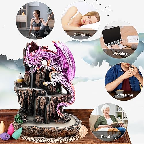 Miniatura 9 de Quemador de incienso de Buda, quemador de incienso de cascada de mago de cerámica, soporte de incienso de humo de fuente con conos de incienso de