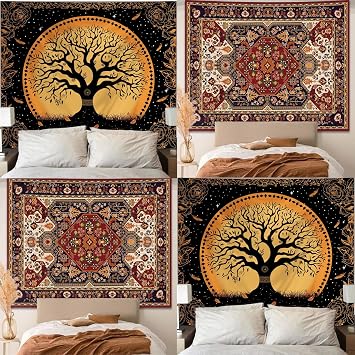 Apdidl Boho Hippie Wall Tapestry for Bedroom Aesthetic, Indian Bohemian Tapestries Art Decor, Tree of Life Vintage Tapestry, Boho Moon Floral Stars Wall Hanging