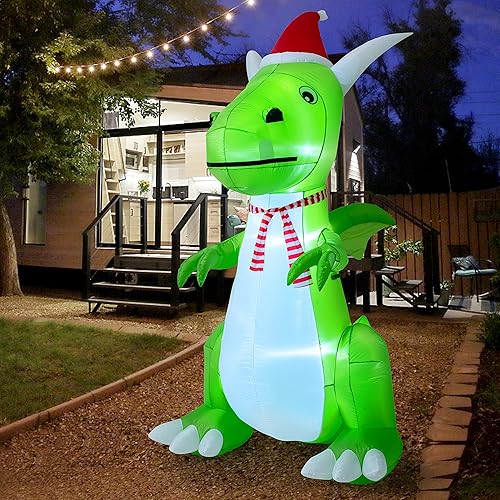 Miniatura 2 de Dinosaurio verde inflable de Navidad, 8 pies de alto, decoración de patio, luces LED integradas