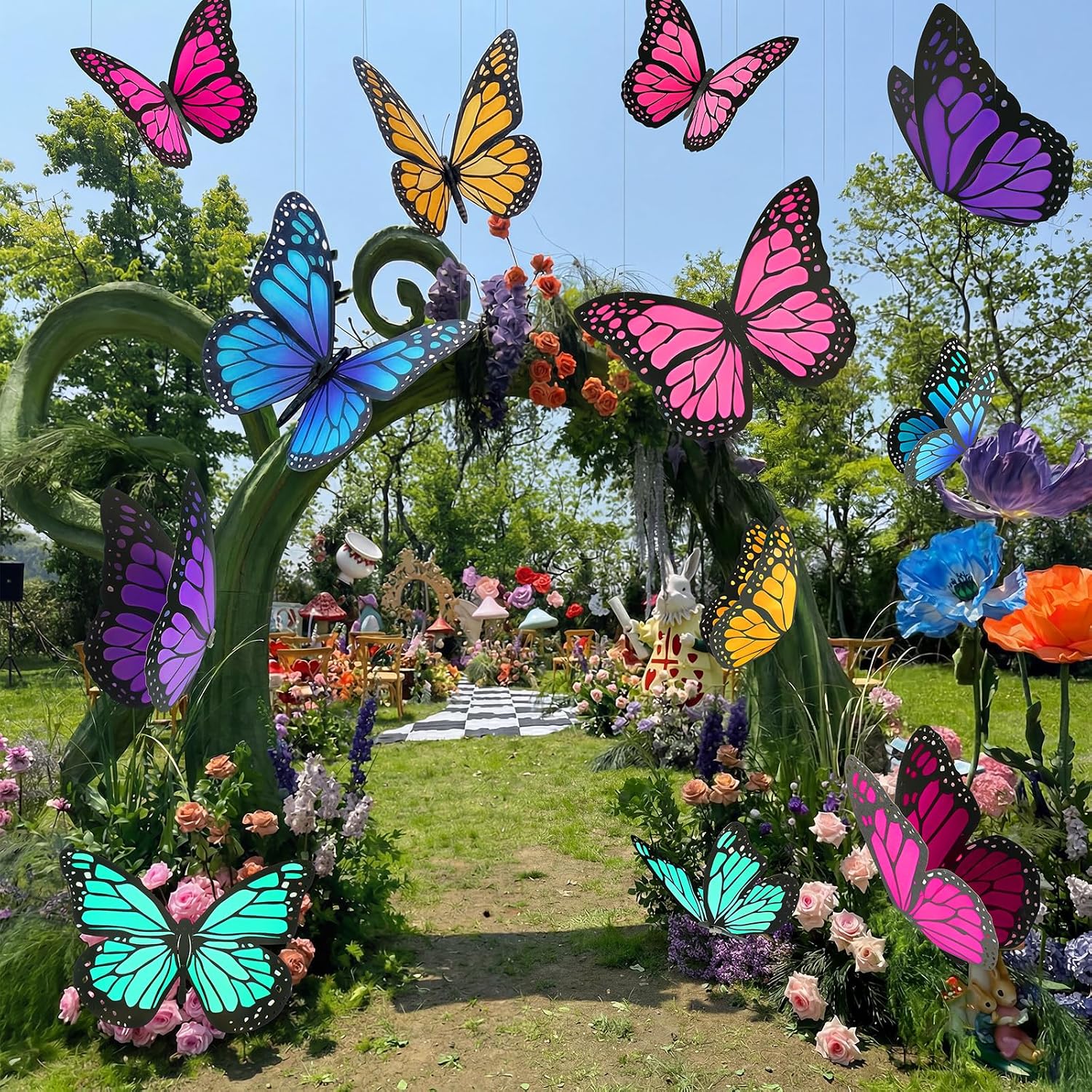 18 Pcs Large Butterfly Party Decorations 3D Colorful Paper Butterfly Hanging Decoration 2 Sizes Paper Butterflies Birthday Party Supplies for Wedding Spring Baby Shower Room Ceiling Decor