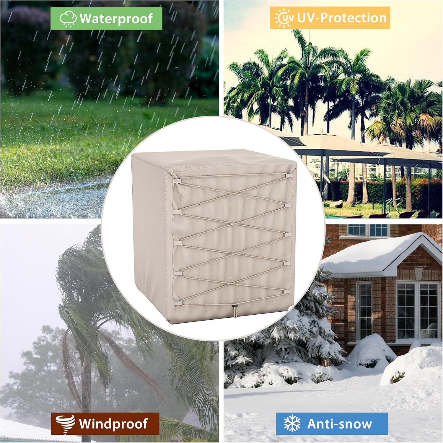 Air Conditioner Cover For Outside Units - Central AC Unit Covers - Dual Shoelace Drawstring For Snug Fit