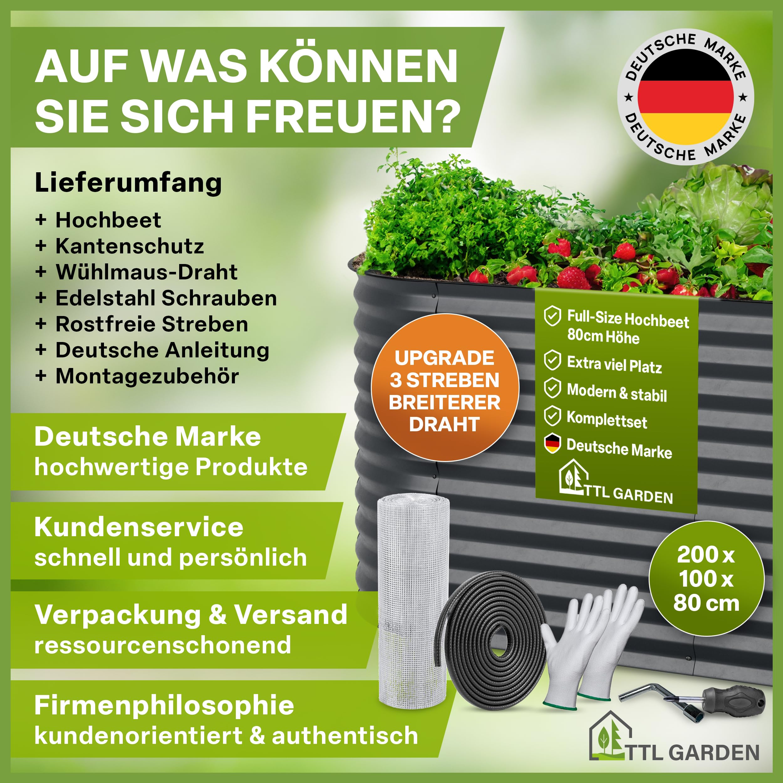 TTL GARDEN 200x100x80cm Inspire L anthrazit Metall Hochbeet Stahl verzinkt | - Rostfrei verzinkt & grau lackiert Wellblech ovale Form stabil Garten Beet für Gemüse Kräuter Blumen Gartenbeet Gemüsebeet