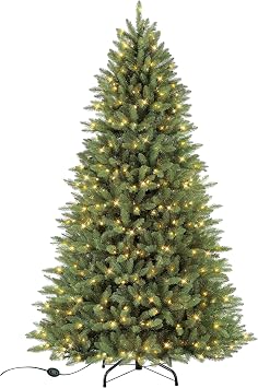 Puleo International 7.5 Foot Pre-Lit Elegant Series Fraser Fir Artificial Christmas Tree with 600 UL Listed Clear Lights, Green