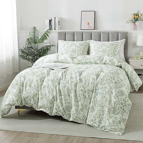 Miniatura 307 de HoneiLife - Juego de funda de edredón floral 100% algodón, 3 piezas, botánica, ropa de cama con cierre de cremallera y lazos en las esquinas