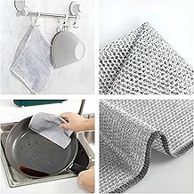 سلك تنظيف أطباق متعددة الأغراض مصنوع من الفولاذ المقاوم للصدأ، صديق للبيئة للاستخدام الرطب والجاف، مقاوم للخدش وقابل لإعادة الاستخدام وخالٍ من الوبر لتنظيف لامع، لون فضي، 6 قطع