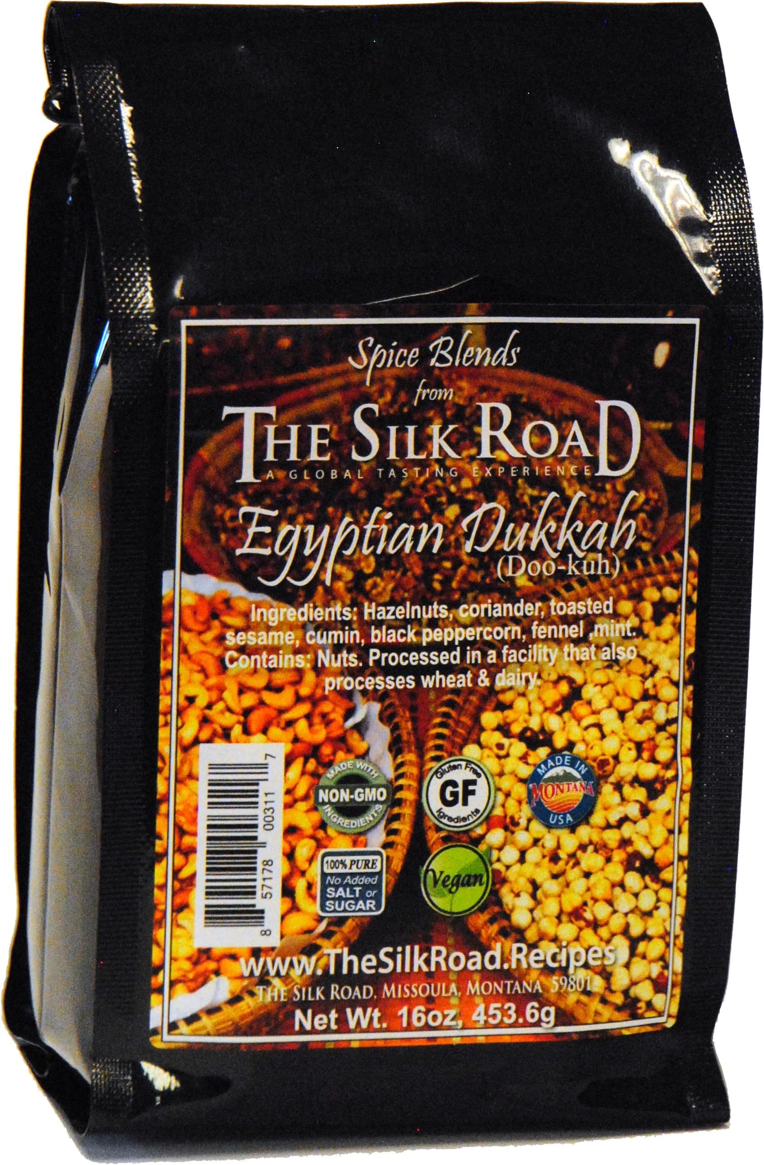 Egyptian Dukkah Spice Blend from The Silk Road Restaurant & Market 1lb (16oz), No Salt | All Natural Dukkah Seasoning | Vegan | Gluten Free Ingredients | NON-GMO | No Preservatives