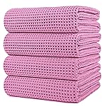 POLYTE 430 GSM Microfiber Oversize Quick Dry Lint Free Bath Towel, 60 x 30 in, 4 Pack (Waffle Weave)
