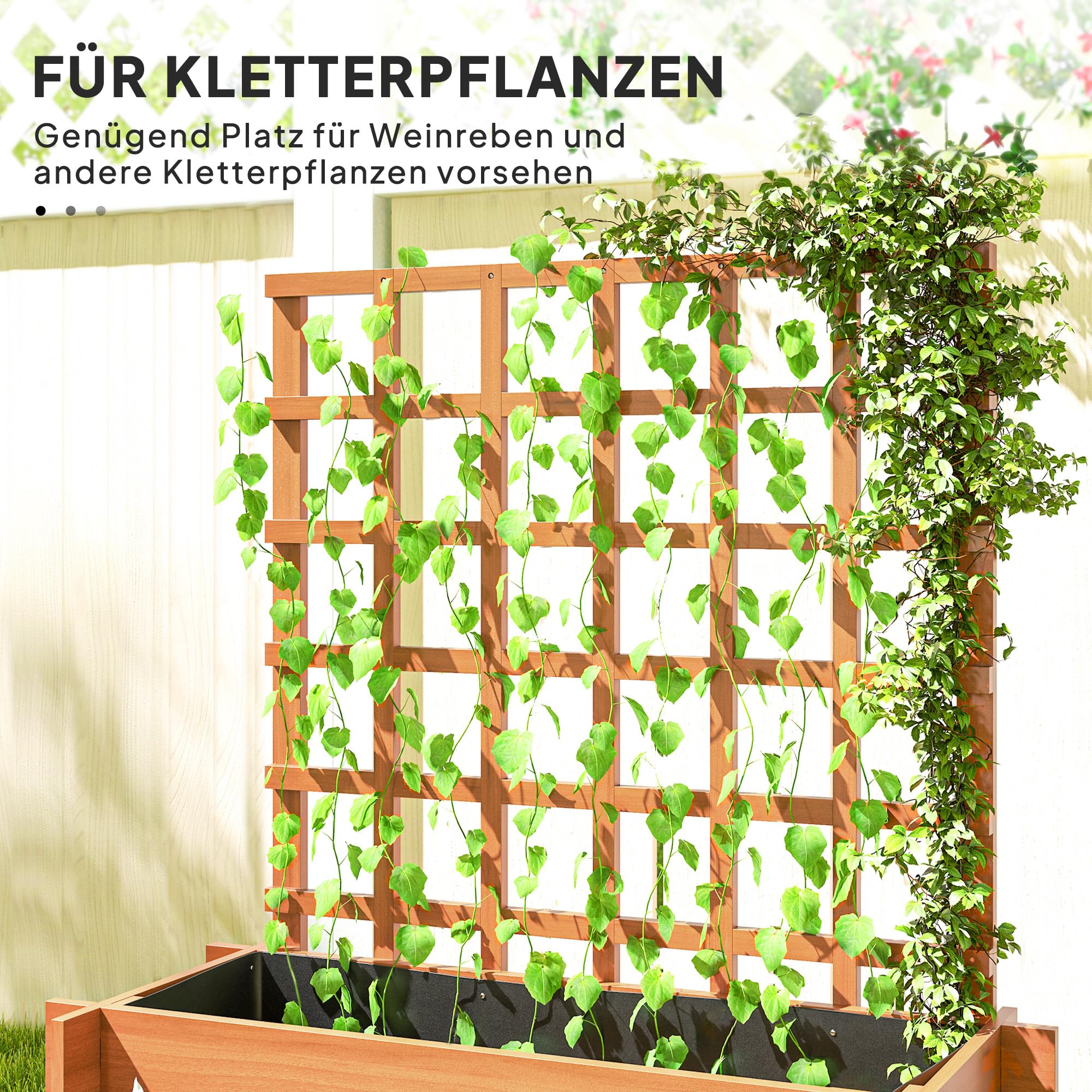 Outsunny Hochbeet mit Rankhilfe 3-Stufig Vliesstoff Braun 95x95x110cm