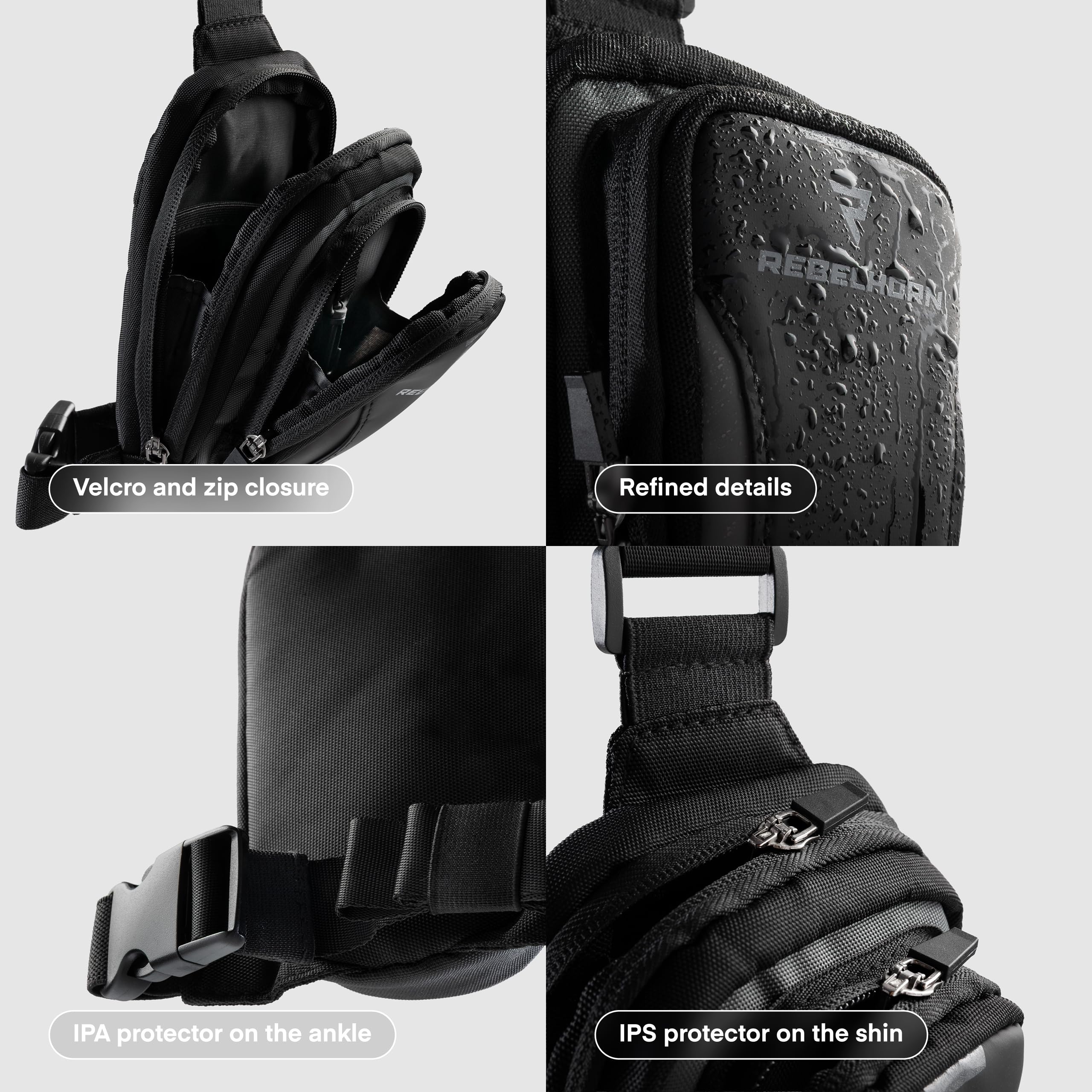 REBELHORN Hip II Motorrad Beintasche Beinbeutel Hüfttasche | Textil | Automatische Reißverschlüsse | Wasserfest | Neopren Telefonfach | Silikon Griffsystem | Reflektierende Einsätze | Größe S