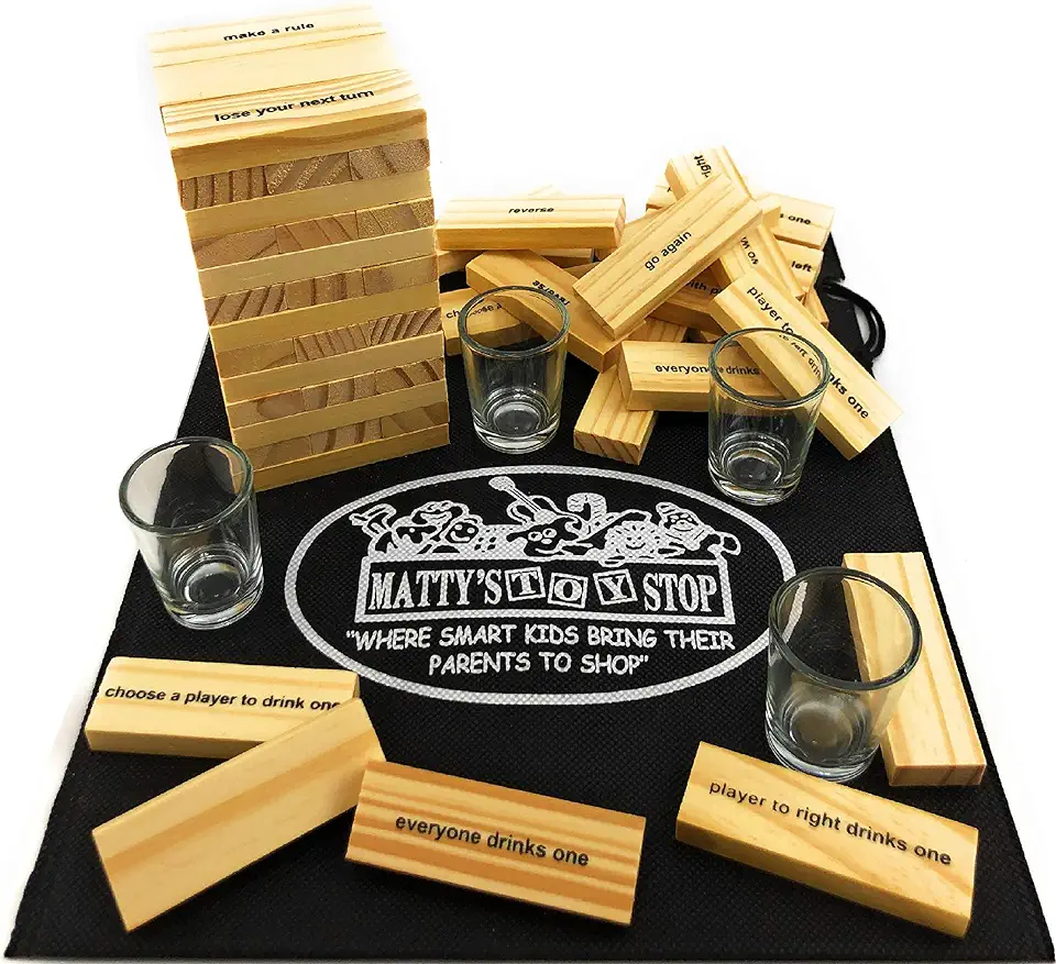 Homeware Deluxe Drunken' Tower The Grab A Piece Adult Party Game with Exclusive Matty's Toy Stop Storage Bag - Adult Party Game