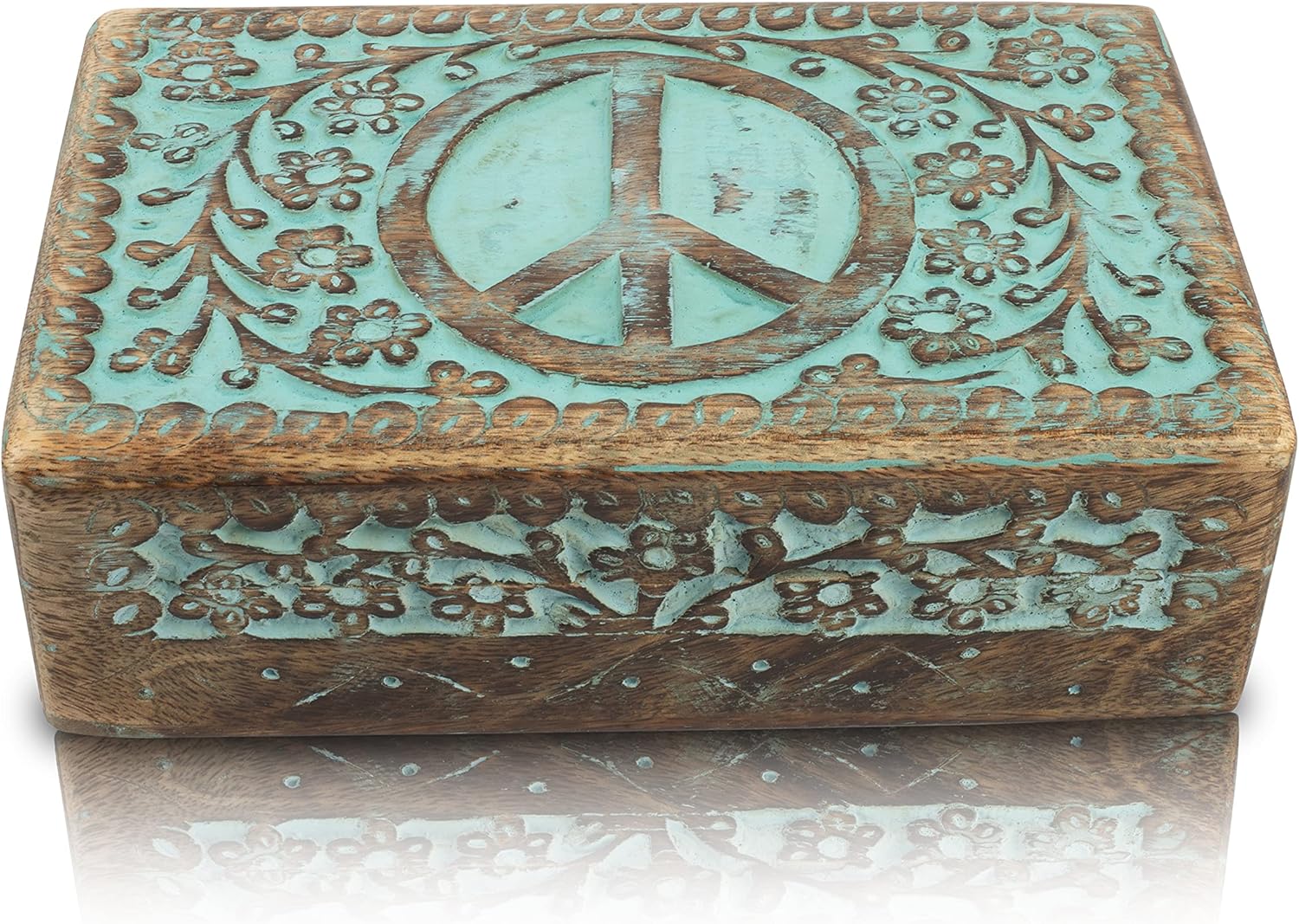 Great Birthday Gift Ideas Handmade Decorative Wooden Jewelry Box Jewelry Organizer Keepsake Box Treasure Chest Trinket Holder Watch Box Storage Box Anniversary Housewarming Gifts Women (Blue)