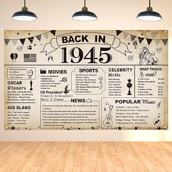 DARUNAXY 81st Birthday Party Decorations, Vintage Back in 1945 Banner 81 Year Old Birthday Party Poster Supplies Vintage 1945 Backdrop Photography Background for Men & Women 81st Class Reunion Decor