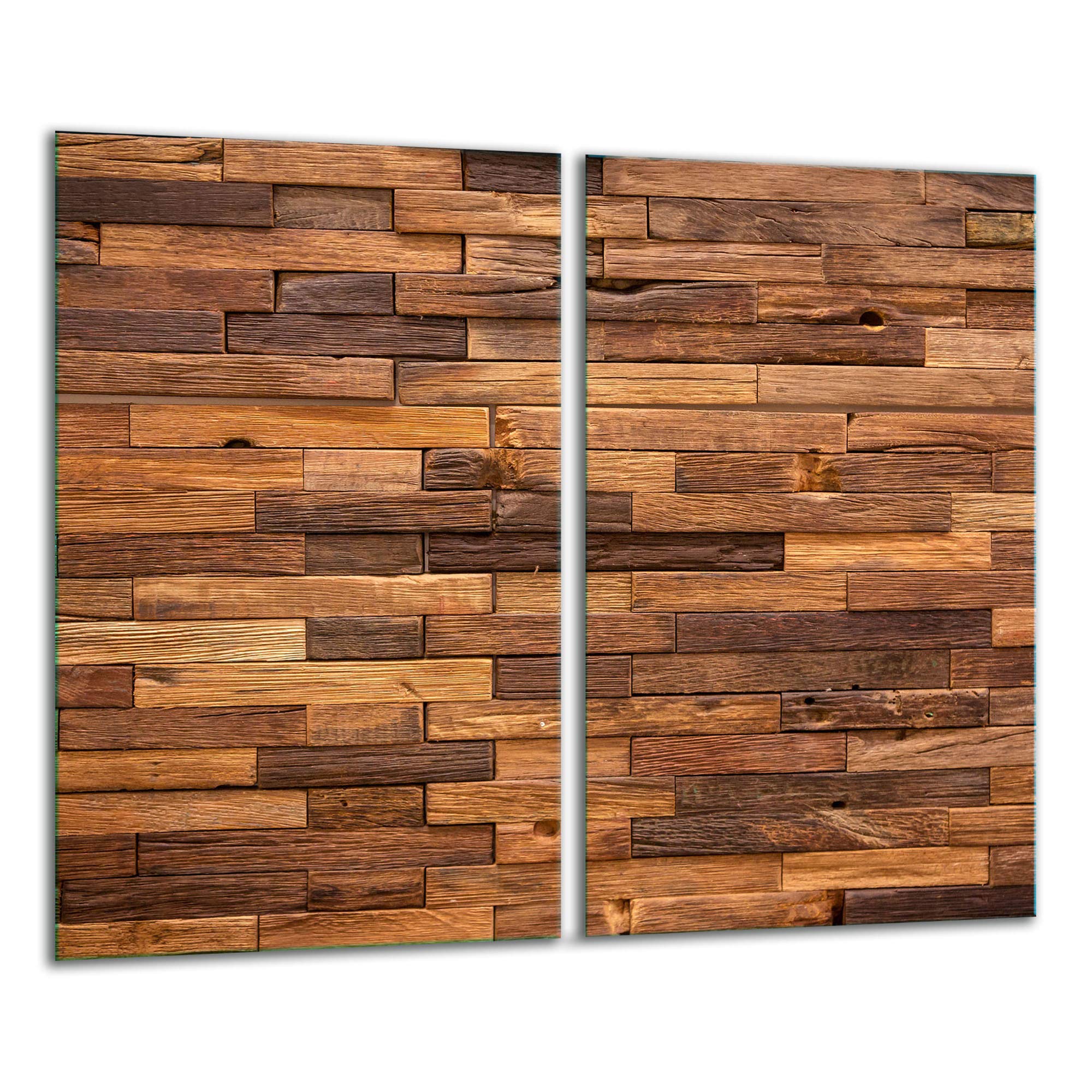 TMK | Herdabdeckplatten 2 Teilig 2x30x52 cm Ceranfeldabdeckung Küche Elektroherd Induktion Herdschutz Spritzschutz Glasplatte Schneidebrett Braun Holz