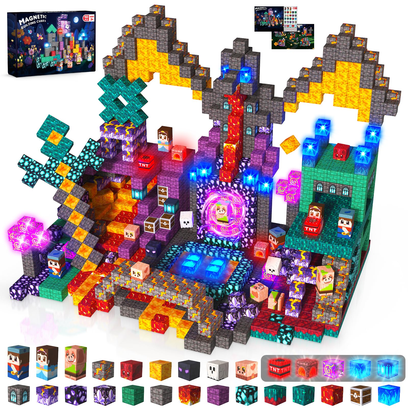GraceDuck Costruzioni Magnetiche per Bambini 150 pezzi – Cavalieri e principesse esplorano un regno sotterraneo, gioco creativo con blocchi magnetici come giocattolo educativo regalo per bambini 4-12