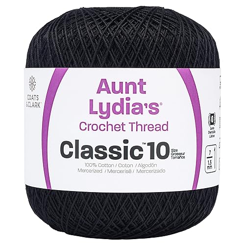 Coats Crochet Aunt Lydia's Crochet, Cotton Classic Size 10, Black - Black - 1 Pack