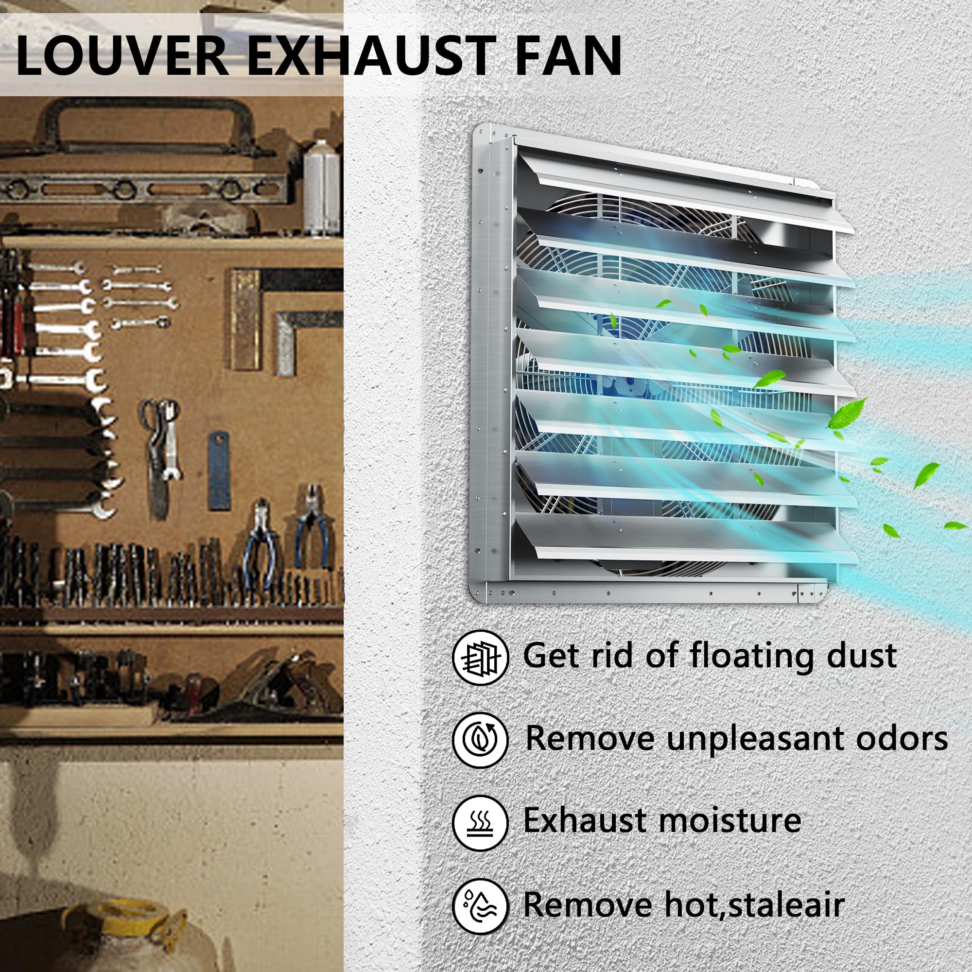 FICBXRA 30 Inch Shutter Exhaust Fan, Aluminum Wall Mounted Exhaust