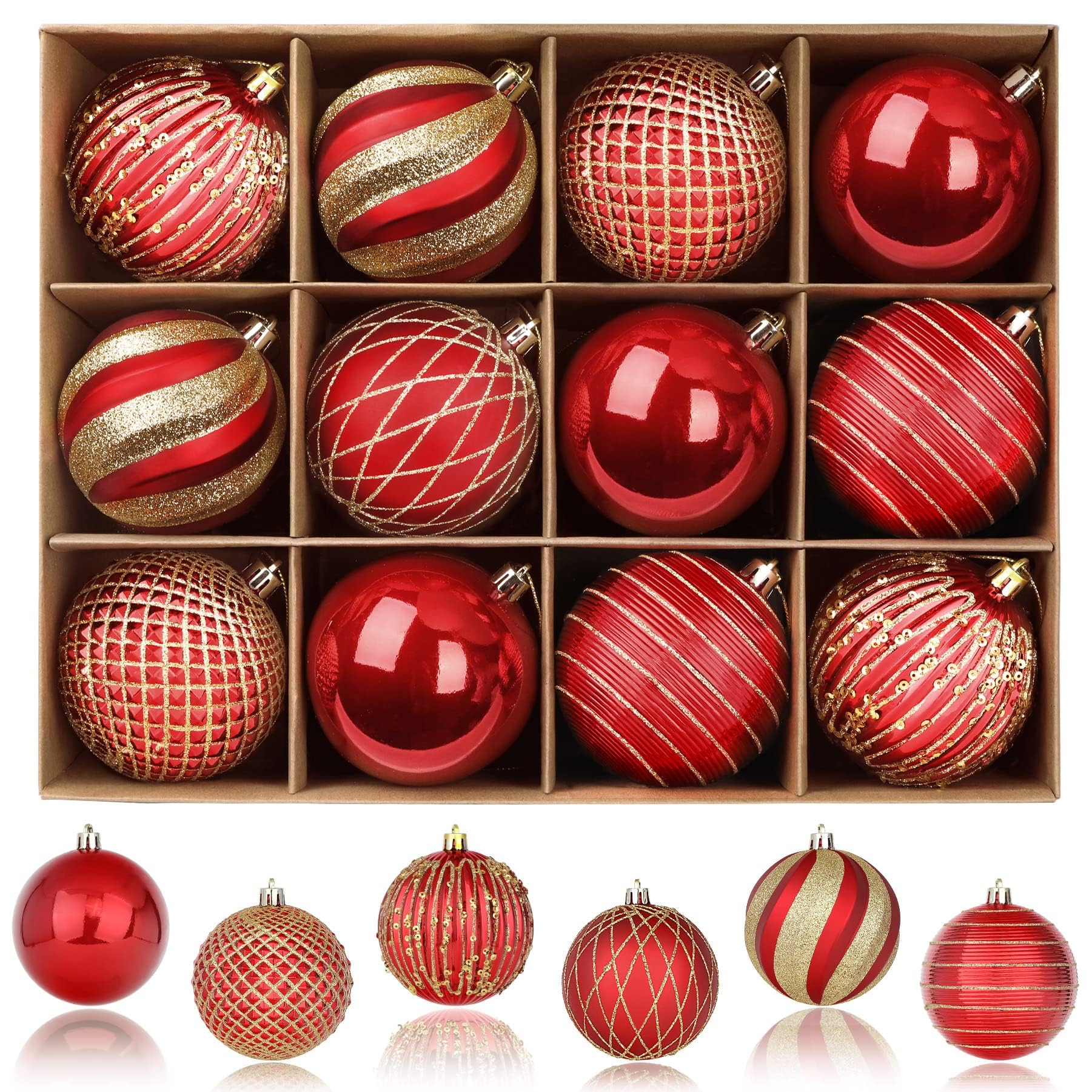 Boules de Noël rouge et or 8cm pour embellir votre décoration de fête en famille