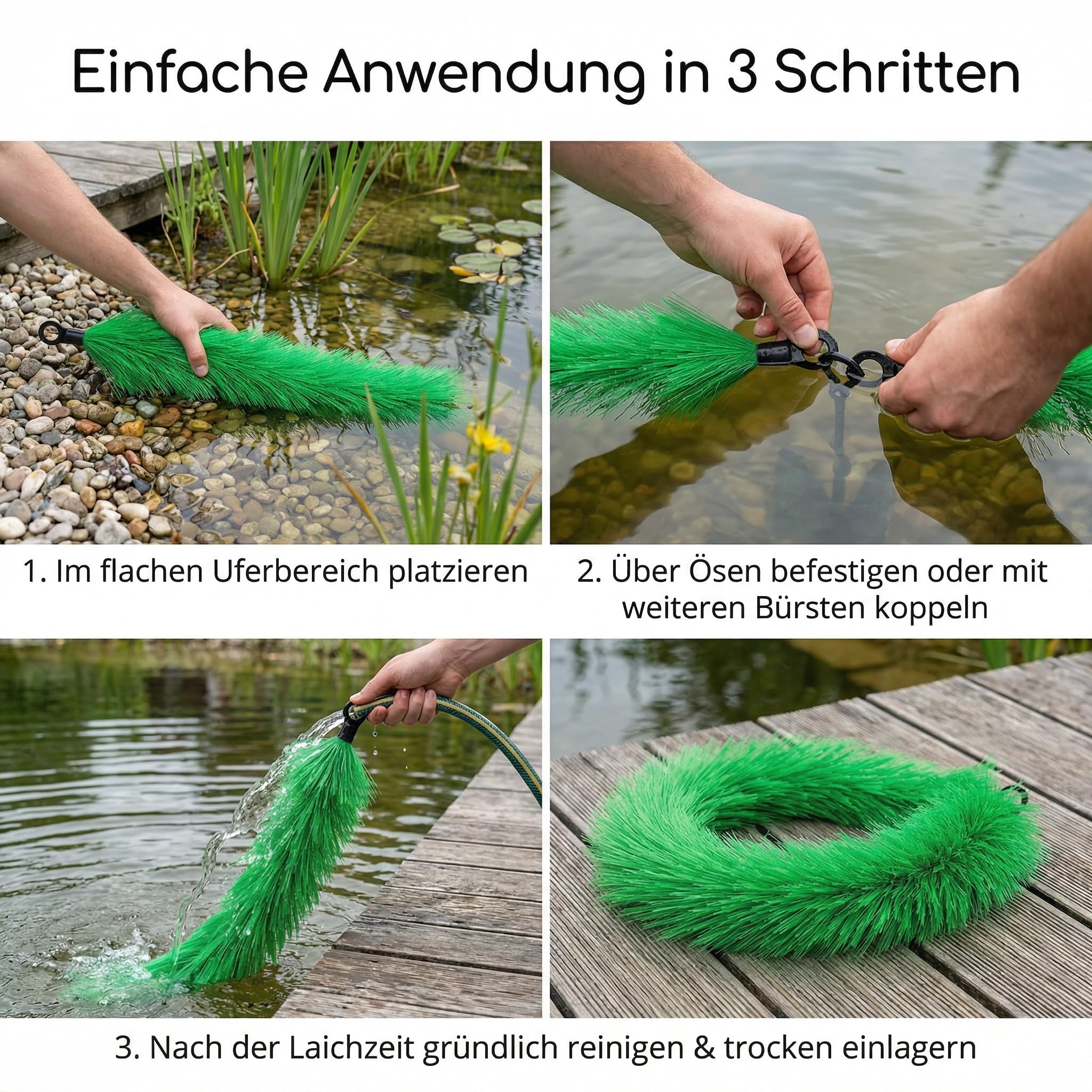 Pondlife Koi Laichbürste Ablaichhilfe, 2er-Set, je 130 cm, Ø 14 cm, weiche PP-Fasern, rostfreier Drahtkern, flexible Laichhilfe für Teichfische im Gartenteich, mit Ösen erweiterbar