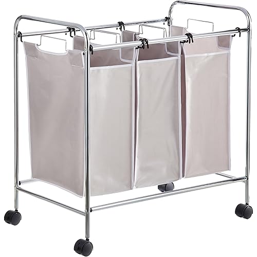 Amazon Basics 3 Piece Rectangular Laundry Bag Hamper Sorter Basket, Gray