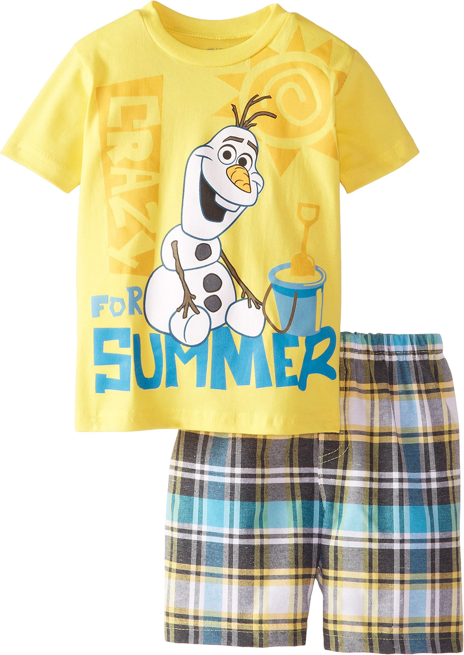 Disney Boys' Olaf T-Shirt and Woven Plaid Short Set