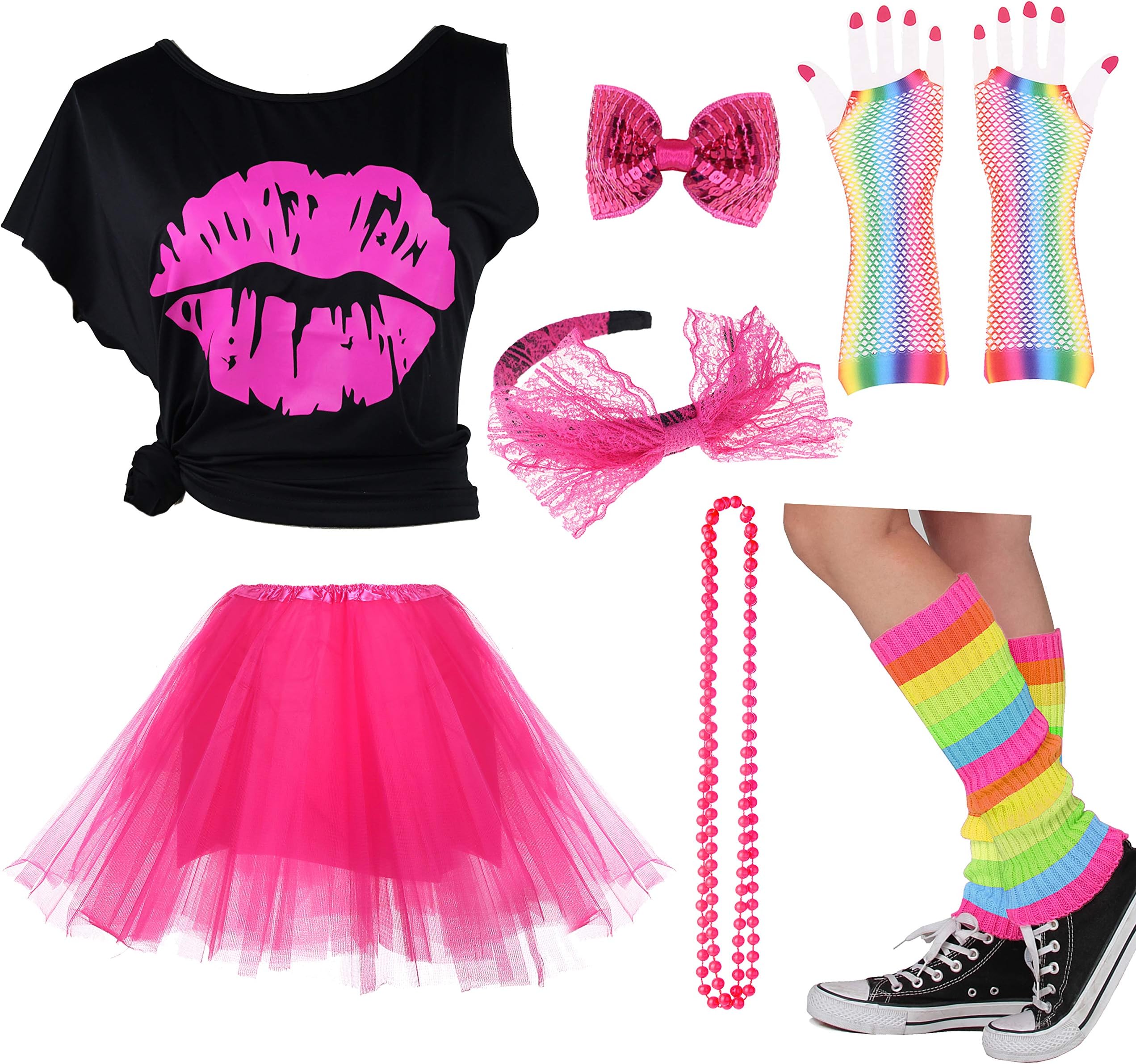 FUNDAISY I Love The 80's T-Shirt 1980s Girl Costume Outfit Accessories