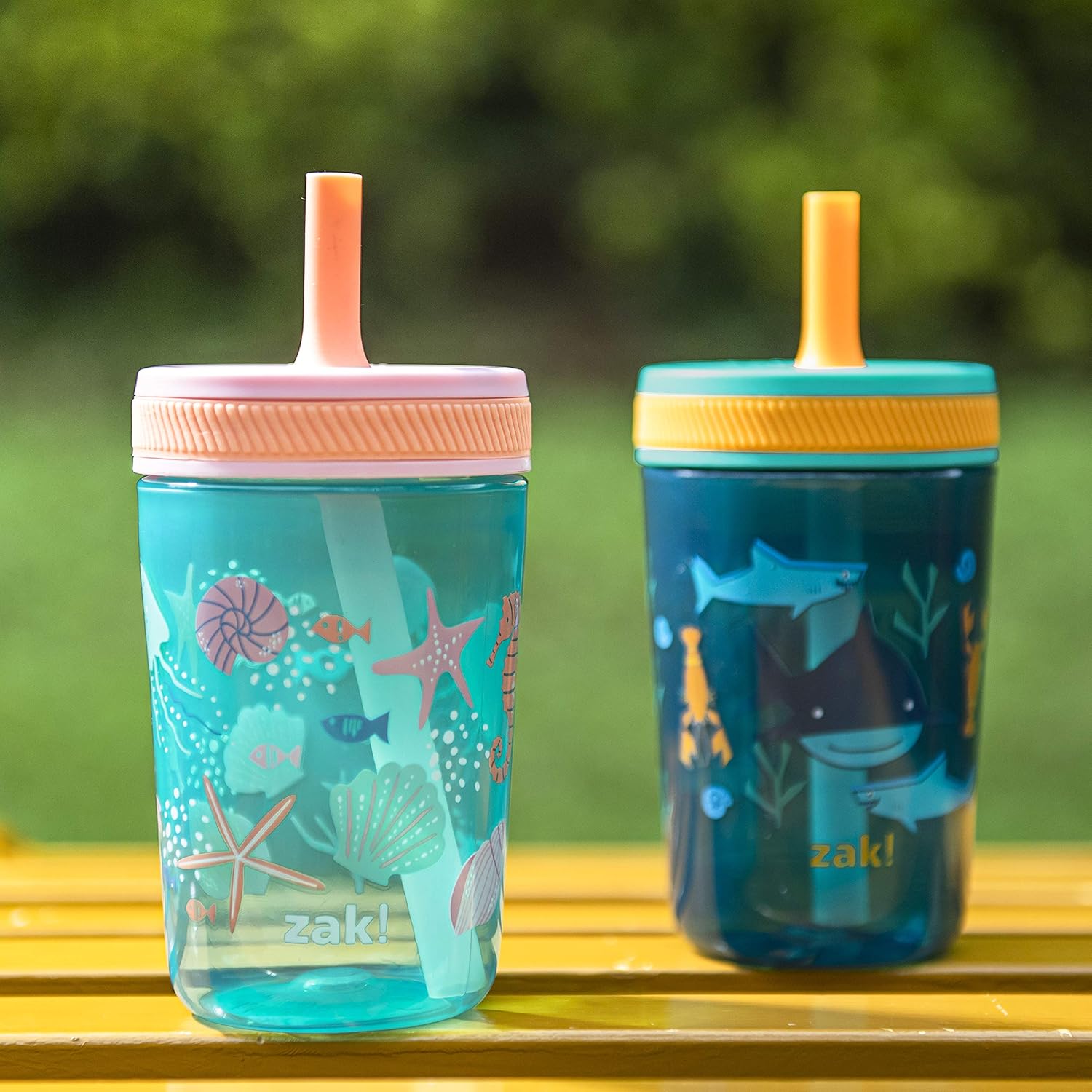 Zak Designs Kelso 15 oz Tumbler Set, (Underwater) Leak-Proof Screw-On Lid with Straw Made of Durable Plastic and Silicone, Perfect Bundle for Kids (2pc Set) - Image 3