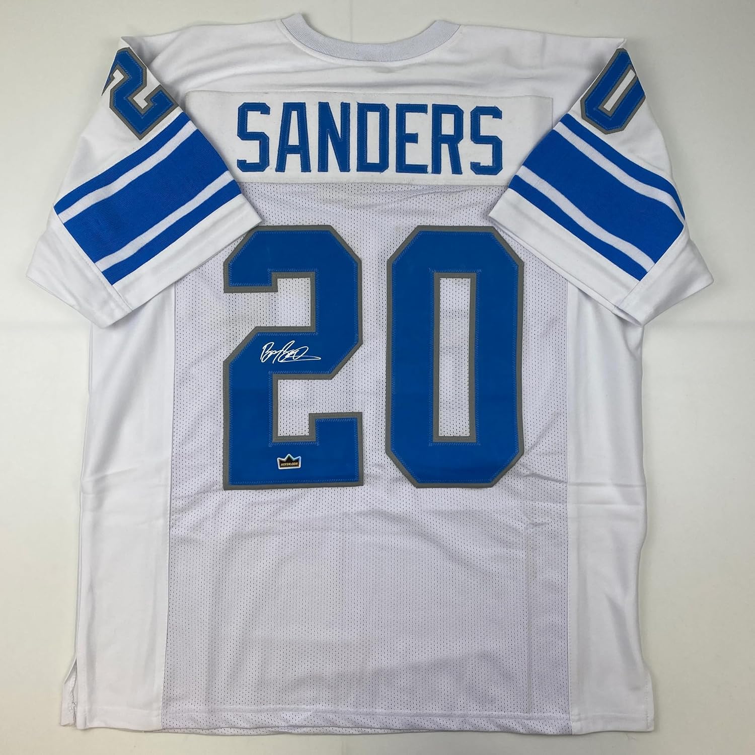 Facsimile Autographed Barry Sanders Detroit White Reprint Laser Auto Football Jersey Size Men's XL