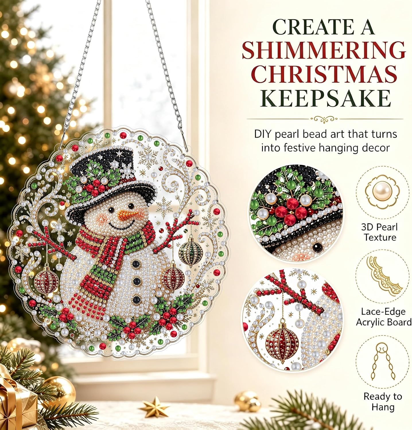 Christmas Pearl Diamond Art Kits for Adult，Hanging Pearl Painting Kit
