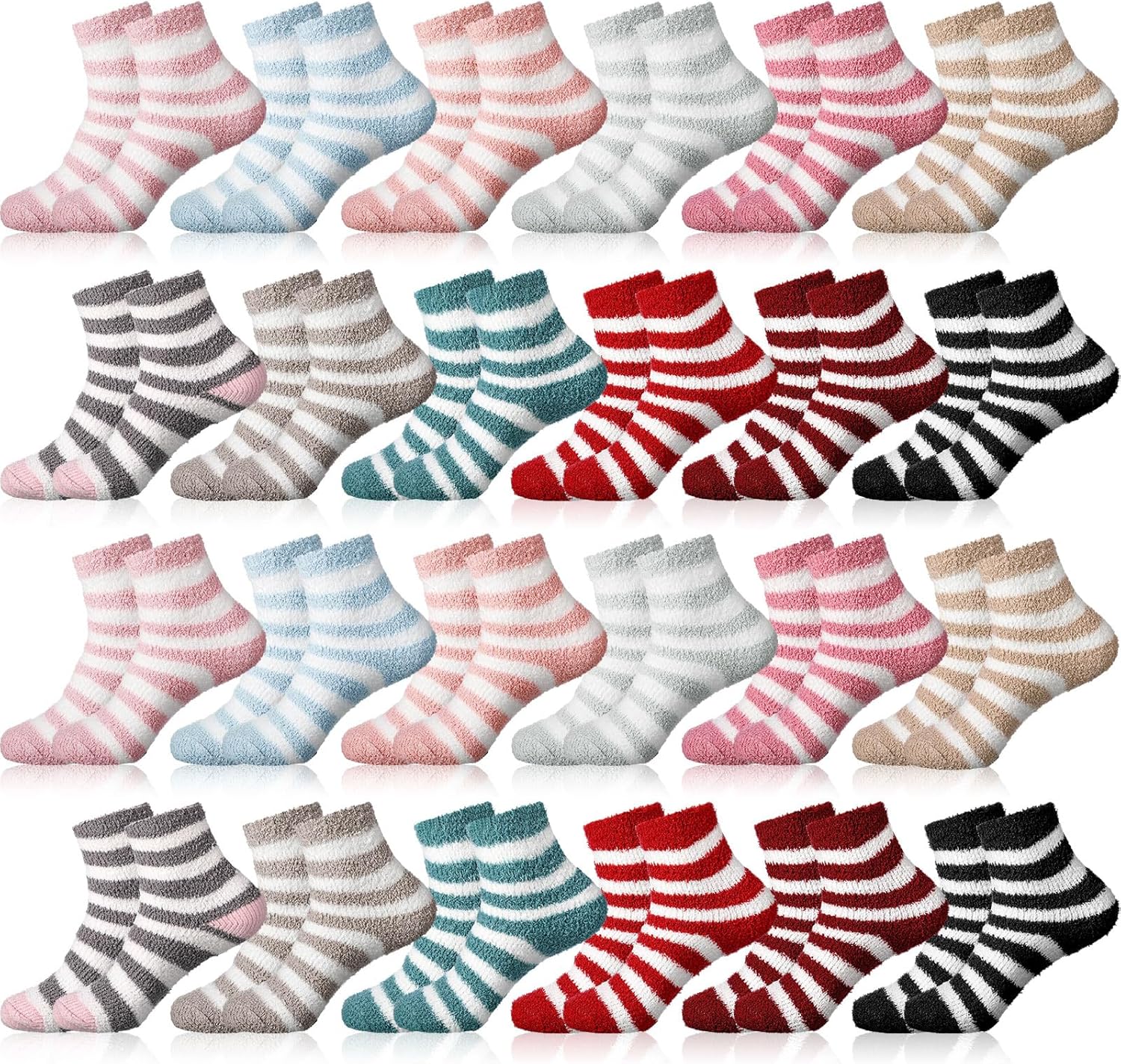 Handepo 24 Pairs Women Fuzzy Socks Bulk Winter Fluffy Sleeping Slipper Socks for Home Outdoor Gift Ladies Valentine's Day