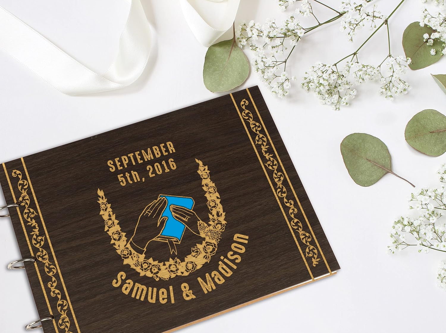 Darling Souvenir Personalized Engraved Laser Cut Wedding Guest Book Wooden Cover Sign-in Book Registry Guestbook Scrapbook-VN