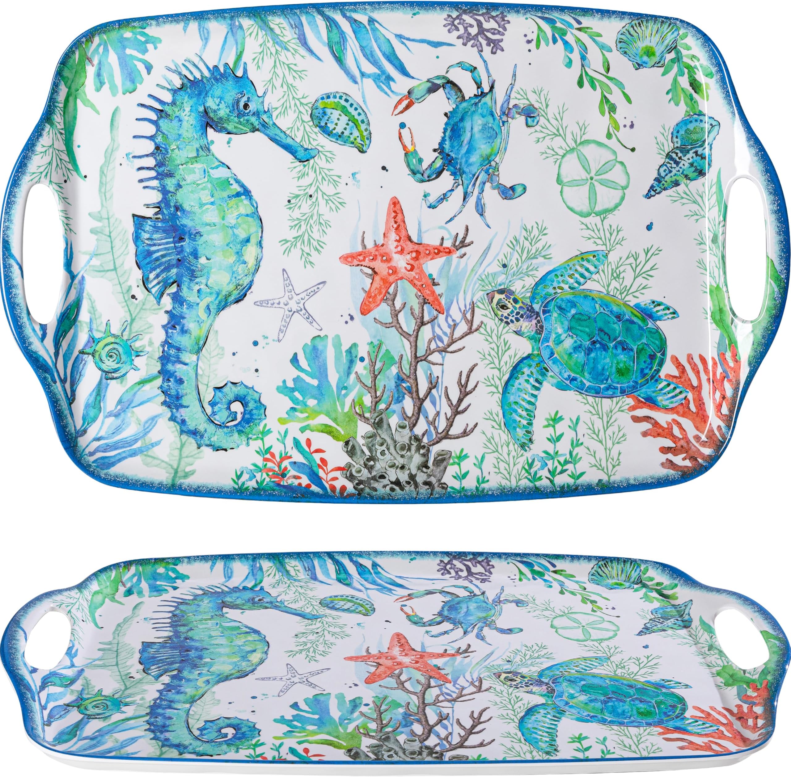 LEHAHA Serving Tray with Handles, Large Rectangular Melamine Serve Platter fo...
