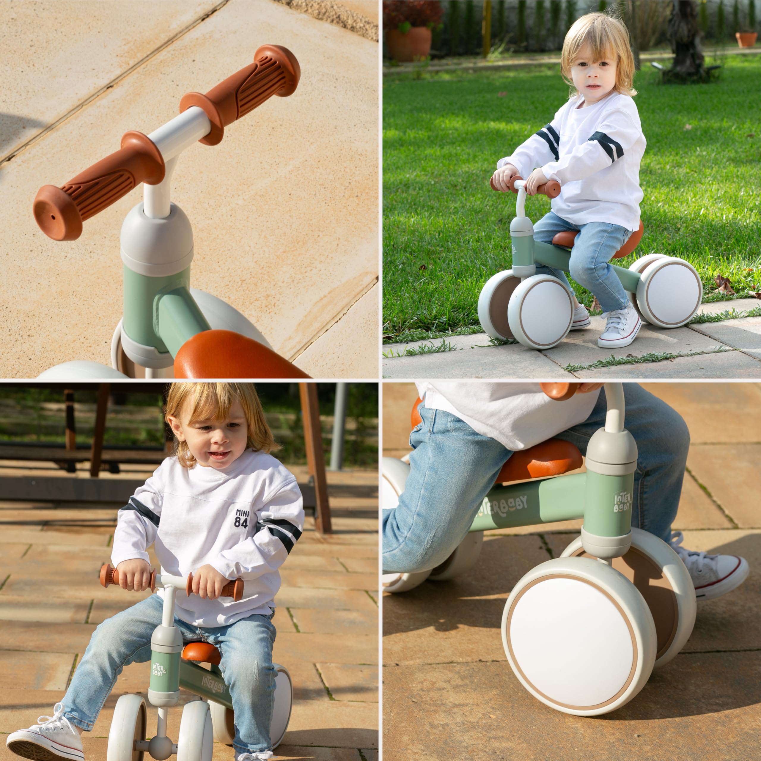 Interbaby Bicicleta sin Pedales Bebé 1 a 3 Años - Bicicleta de Equilibrio para Niños 12-36 Meses, Correpasillos Bebé Seguro 4 Ruedas, Primera Bici Niño 1-2 Años, Regalo Bebé 1 Año (Verde)