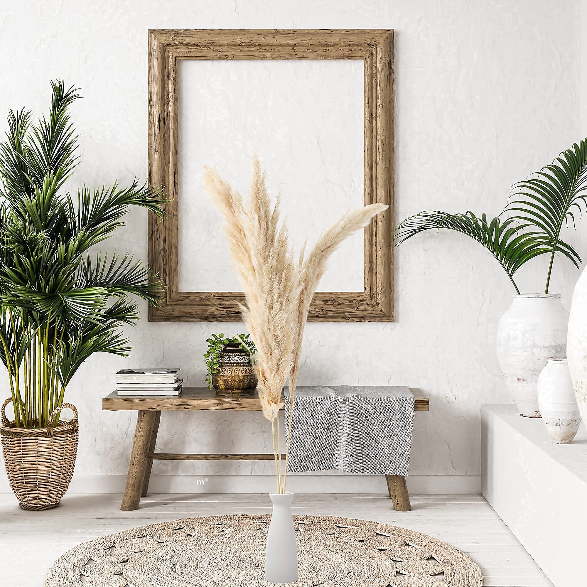 W.Z White Ceramic Vase for Pampas Grass, Modern Boho Home Decor Style