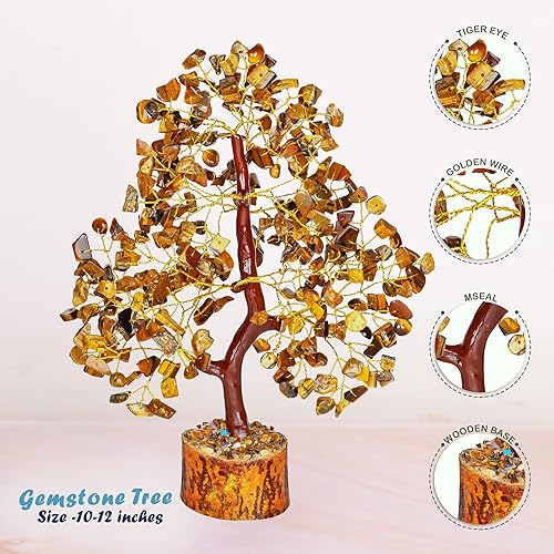 Miniatura 2 de YATHABI Cristal de ojo de tigre  Árbol de gemas  Árbol bonsái de piedra  Árbol de dinero de buena suerte  Piedra de chakras  Árbol espiritual  Árbol