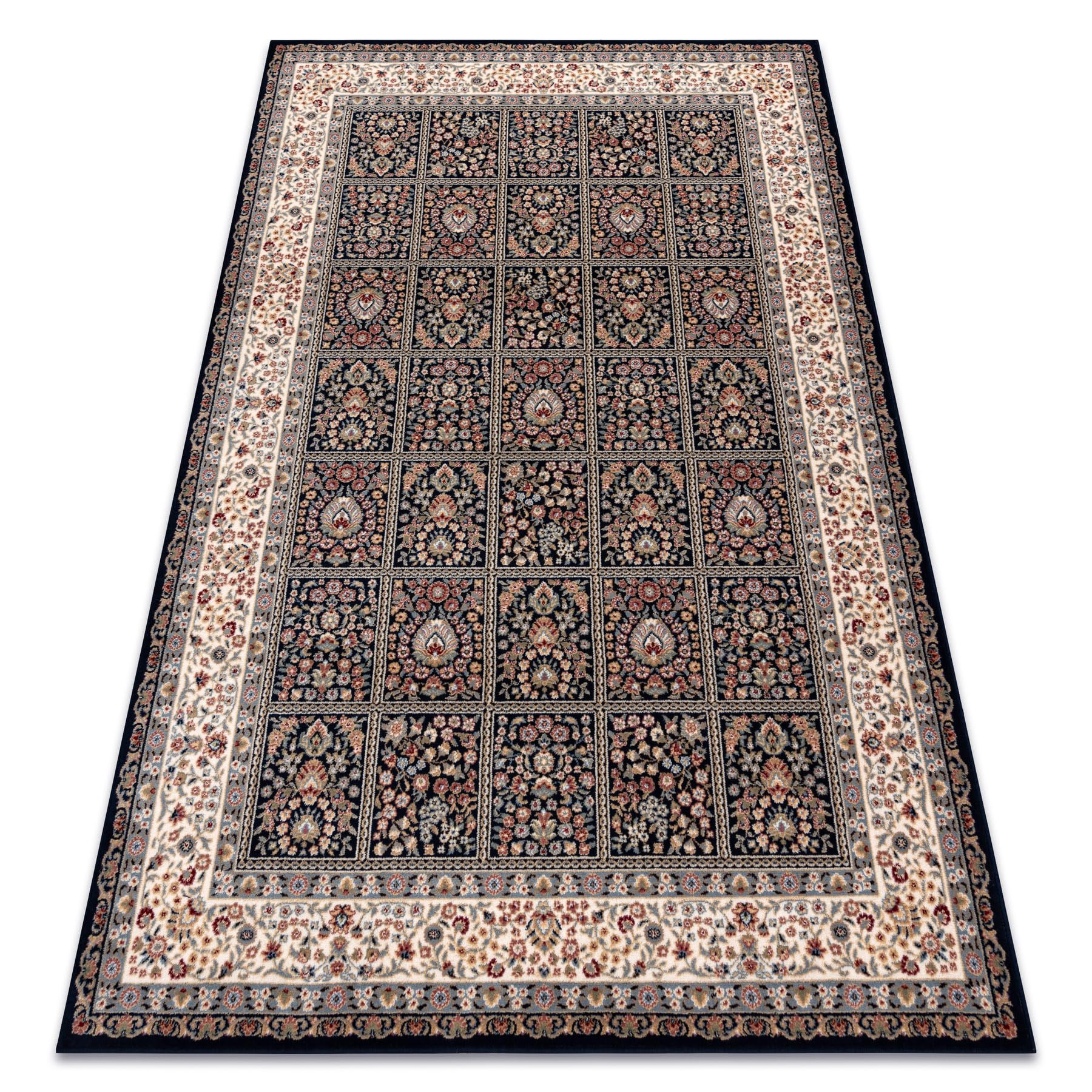 rugsx Dywan wełniany NAIN kwiaty, rama 1181/51011 ciemnoniebieski/beżowy 240 x 340 cm niebieski