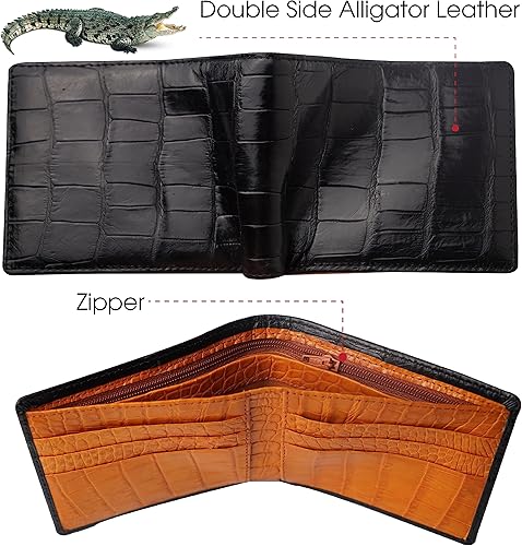 Miniatura 2 de Ostrich - Cartera delgada de cuero para hombre, doble cara, con múltiples bolsillos, bloqueo RFID, seguridad, hecha a mano, piel exótica, regalo