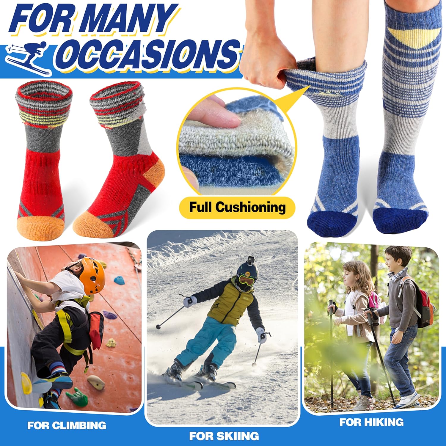 ANTSANG Kids Merino Wool Ski Socks 3 Pairs Boys Girls Thermal Warm Thick Winter Cushioning Socks for Snowboarding Skiing - Image 6
