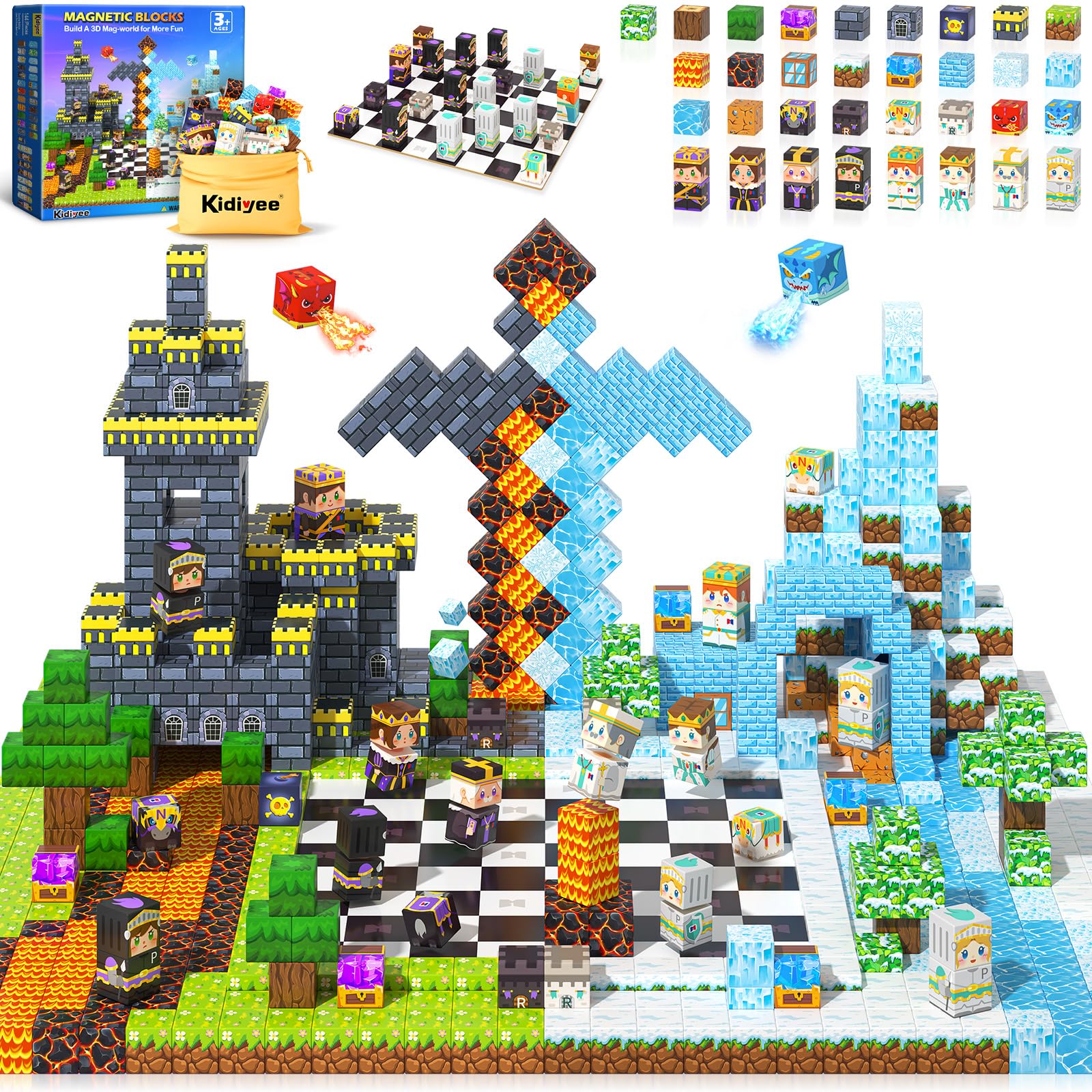 Photo 1 of 144PCS Magnetic Blocks - Mine Magnet World Chess Set, Magnetic Building Toys Games for Kids Ages 5-7 6-8 8-12, Magnet Blocks Kids Toddler Toys, Ideal Gifts for Boys & Girls Ages 3+
