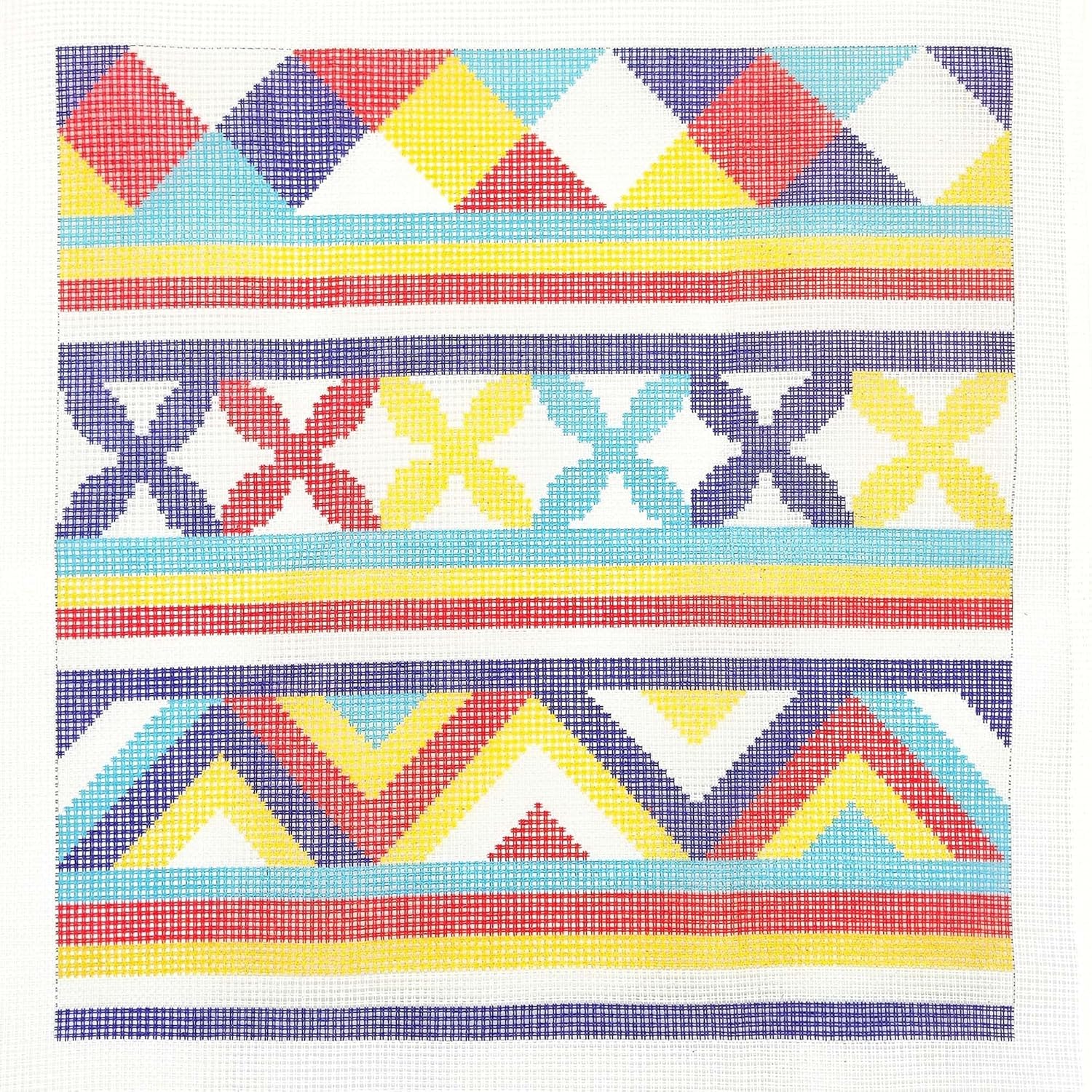 Howie's Needlepoint Needlepoint Kits for Adults, Pillow Front Cross Stitch Kit with Embroidery Pattern on Canvas, Yarn, 2 Needles and Instruction, 16 x 16inch(Colourful Geometry)