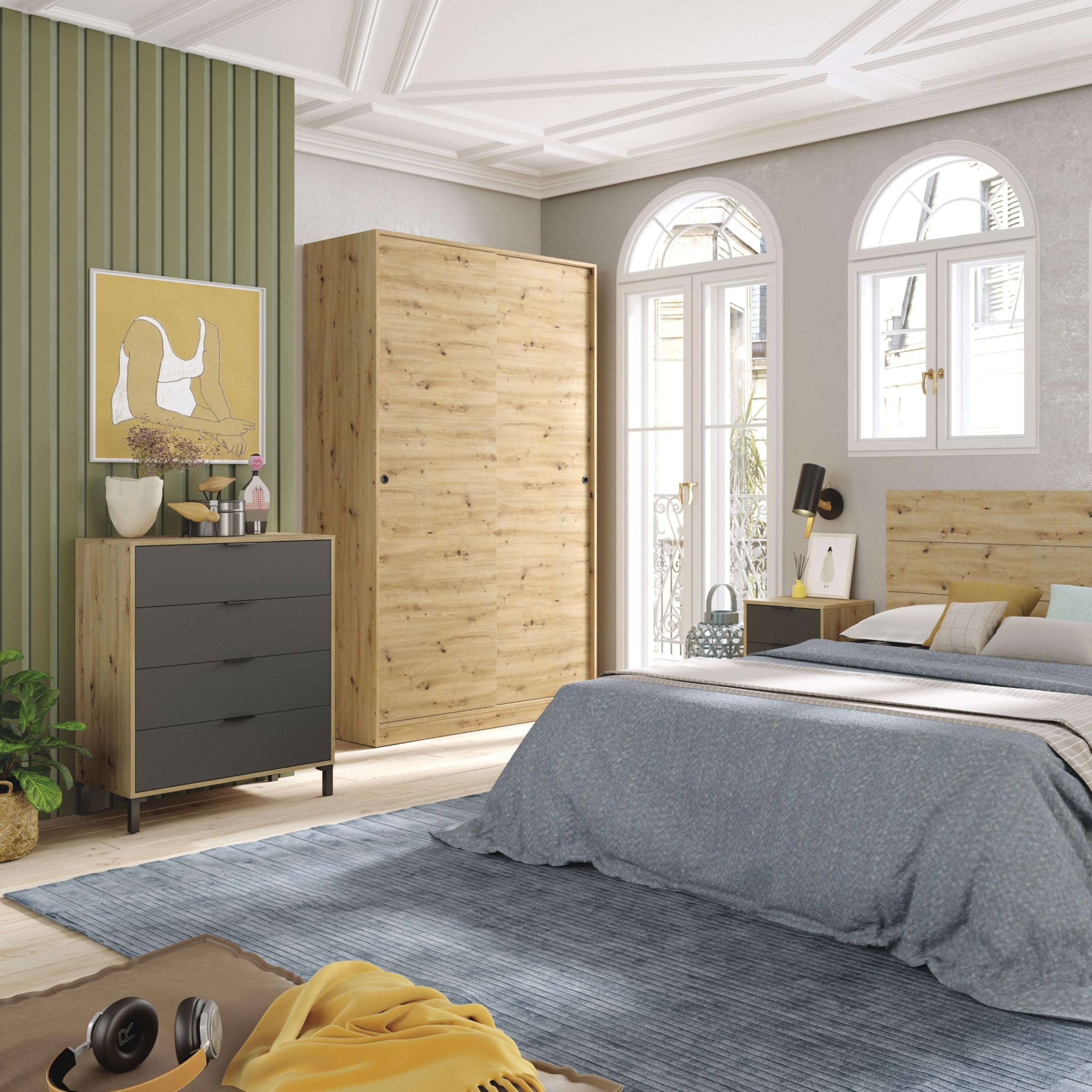 Habitdesign Comoda con 4 Cajones, para Dormitorio, Modelo Enzo, Acabado en Color Roble Nodi y Gris Antracita, Medidas: 77,5 cm (Ancho) x 94 cm (Alto) x 40 cm (Fondo)