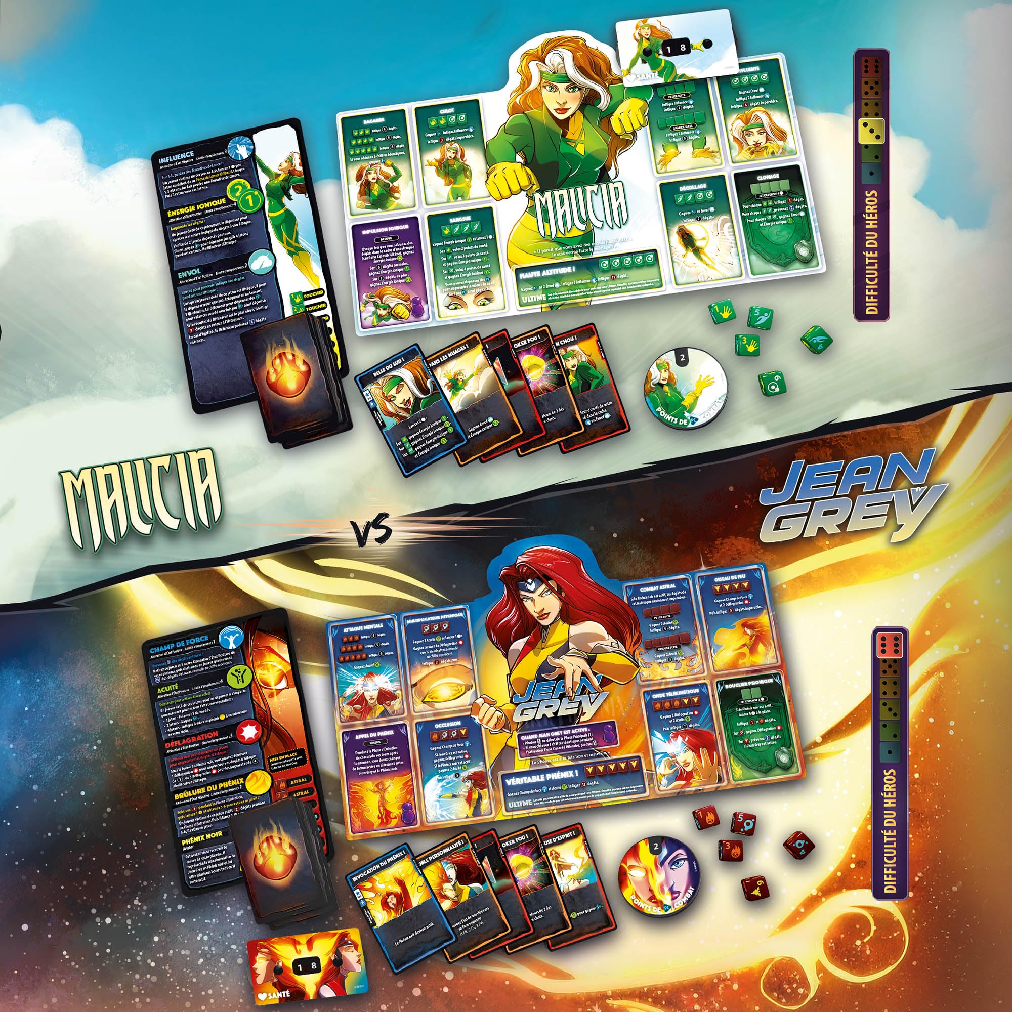 LUCKY DUCK GAMES - Dice Throne Marvel X-Men – Cyclope, Gambit, Malicia & Jean Grey – Jeu de Dés et de Combat Stratégique – Extension Compatible Dice Throne – 2 à 4 Joueurs – Dès 8 Ans – en Français | Extension compatible avec Malicia et Jean Grey incluses