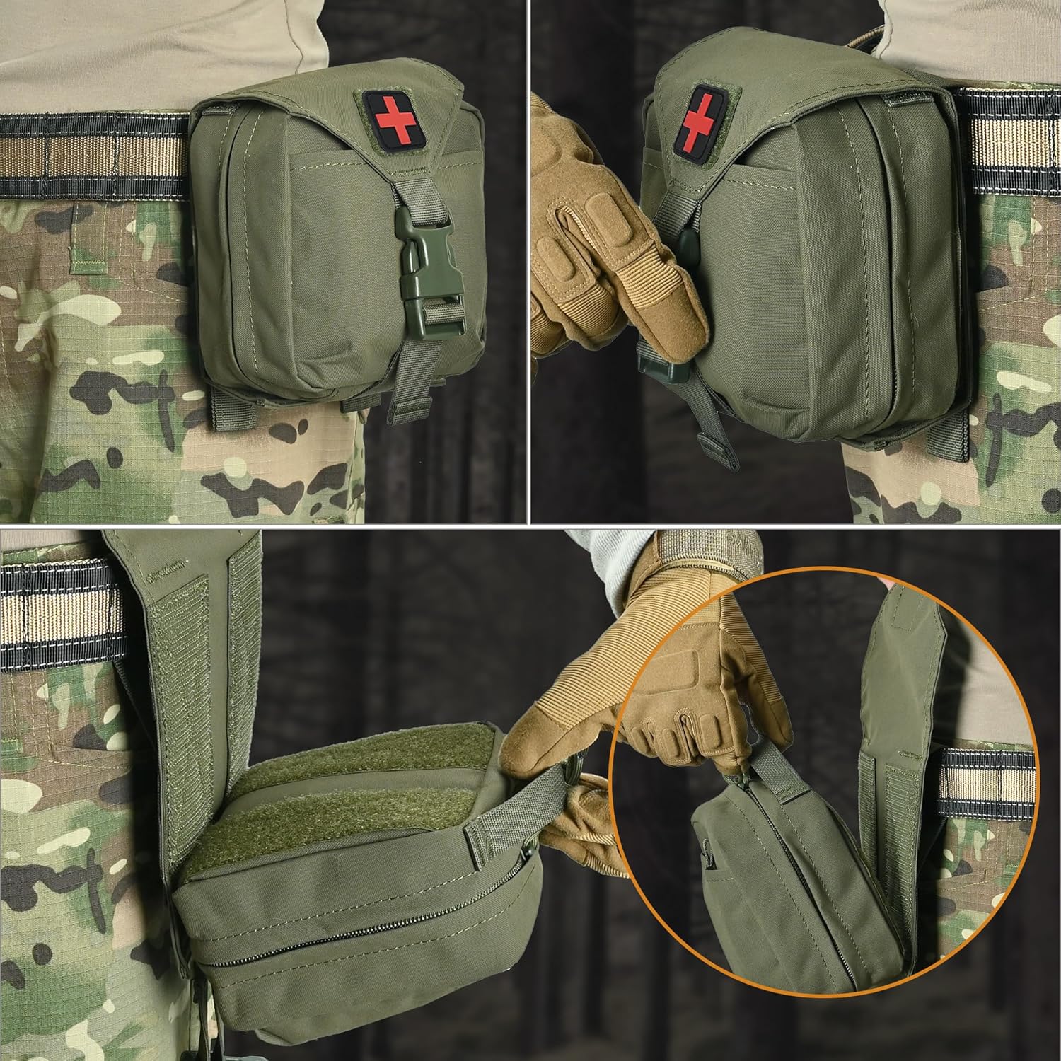 IFAK Pouch Empty, MOLLE Rip Away Medical Pouch with Quick Release Platform and Cross Patch for Tactical Vest and Battle Belt